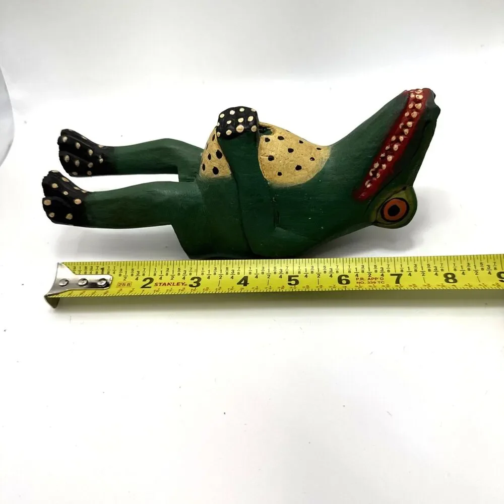 Indonesian Hand Carved Folk Art Alligator VTG Primitive Style Wood W Canoe, Fish